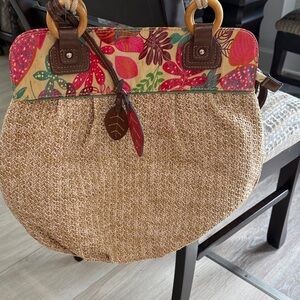 Floral Tan Woven Handbag